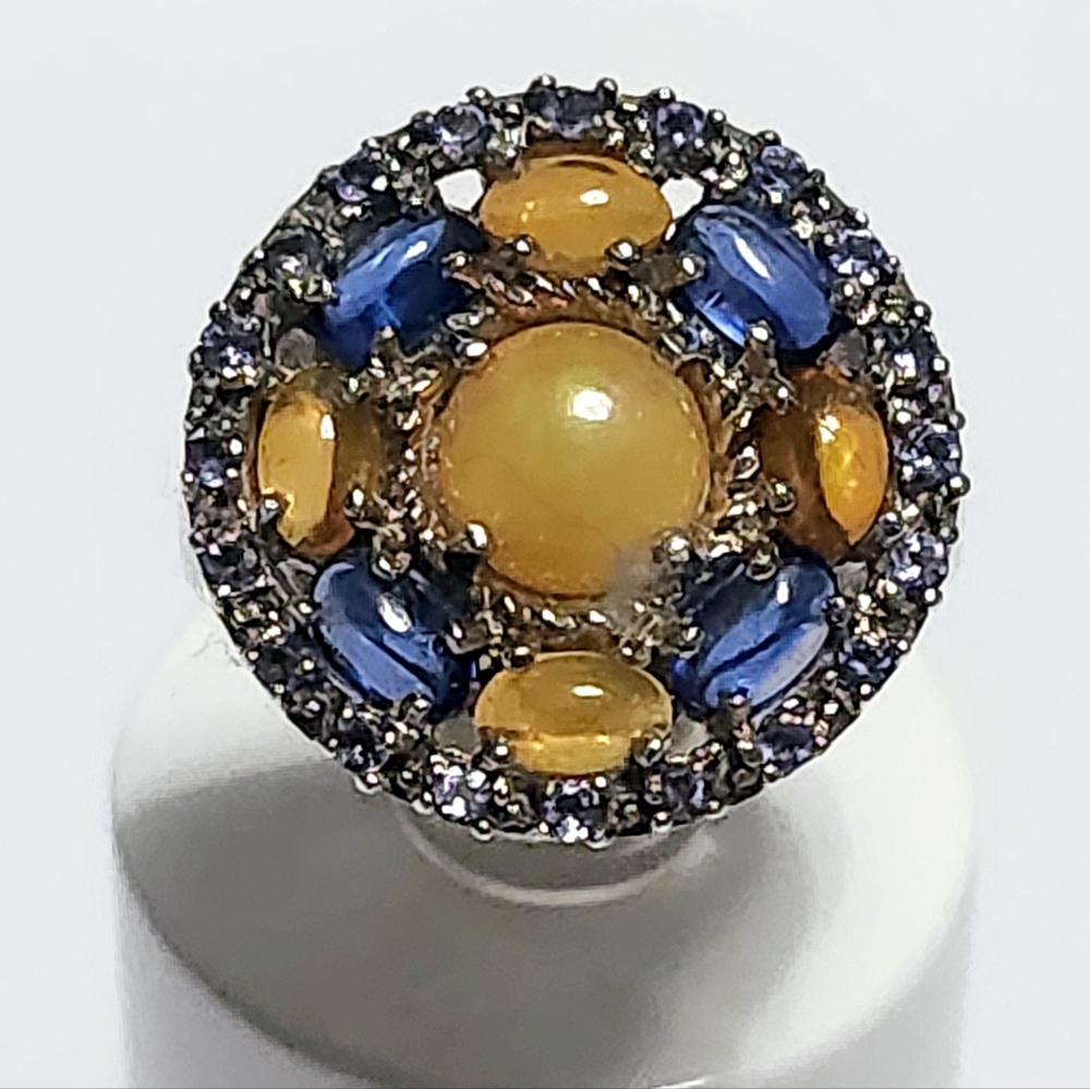 Tanzanite Ethiopian Opal Kyanite Sterling Silver Ring